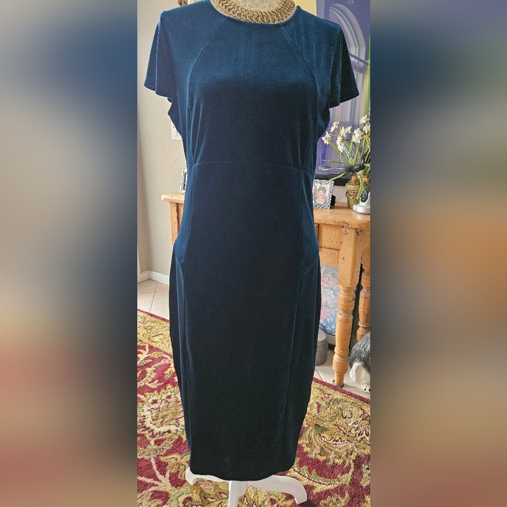 Felicity & Coco Teal Velvet Bodycon Stretch  Dress Size L